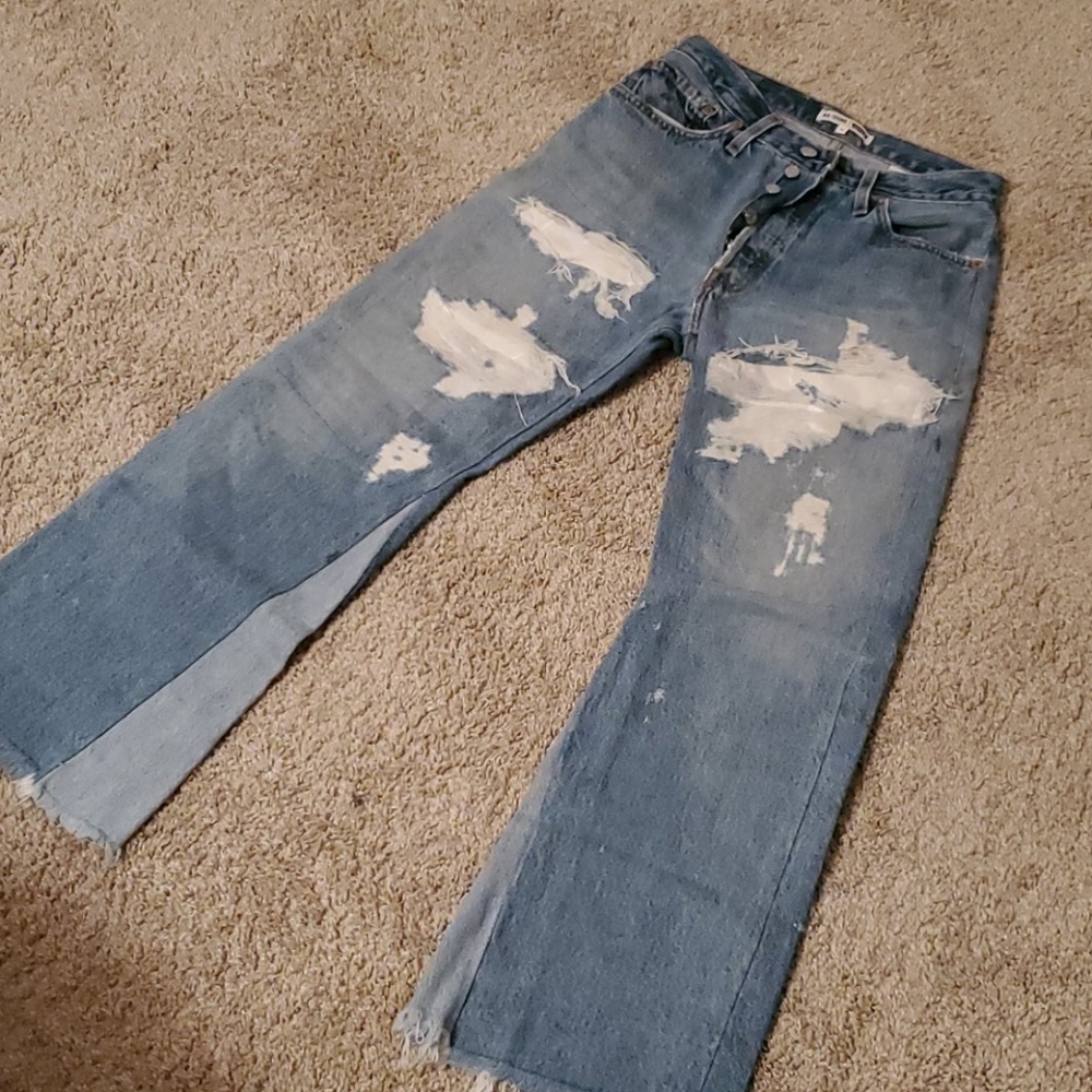 Re/Done Blue Distressed Flare Jeans
